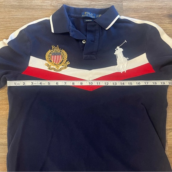 Ralph Lauren Polo Shirt Men’s Small Navy Custom Slim Fit Big Pony Gold Patriotic - Picture 6 of 11